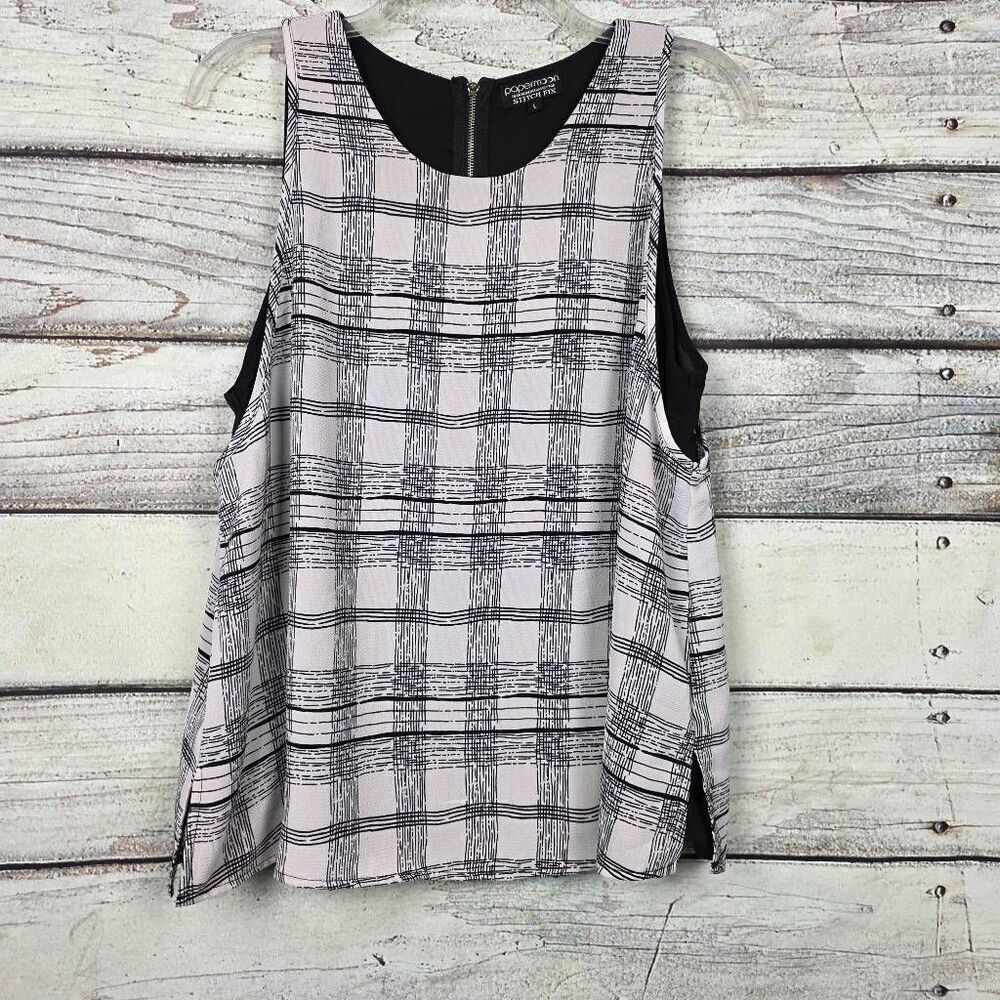 Papermoon Stitch Fix Plaid Zip Back Blouse Sleeveless L